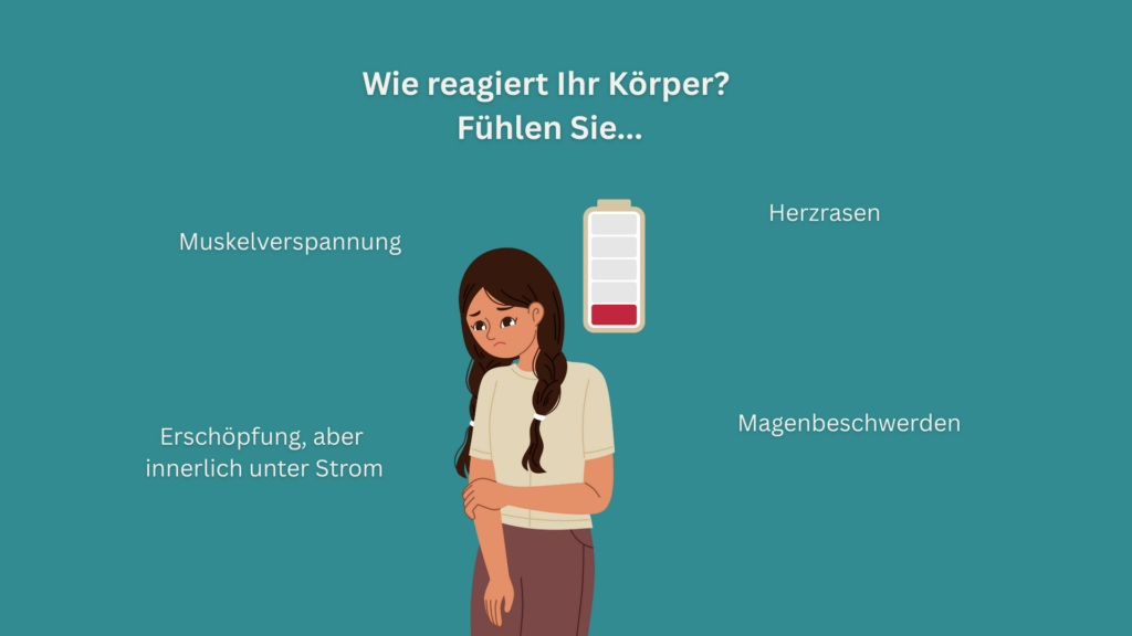 Illustration zeigt Körperreaktionen bei Grübeln nachts wie Herzrasen und Erschöpfung