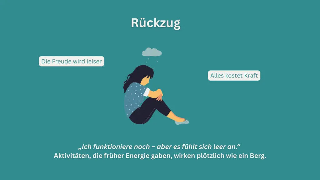 Vermeidung bei generalisierter Angst: Wenn ständige Sorgen den Alltag einschränken Illustration einer zusammengekauerten Frau unter Regenwolke – Rückzug durch chronische Angst und Erschöpfung
